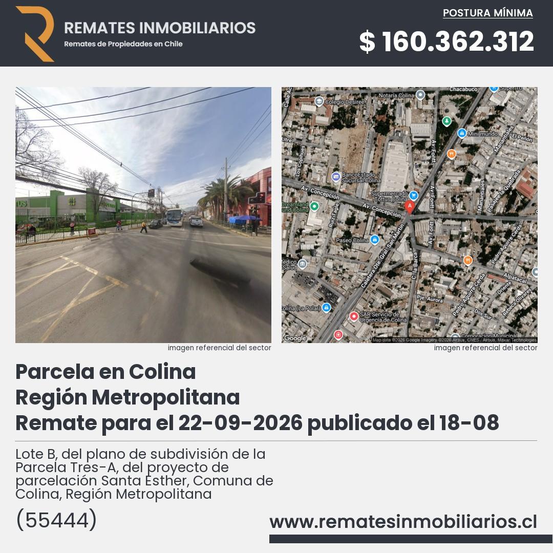 Imagen ficha Lote B, del plano de subdivisión de la Parcela Tres-A, del proyecto de parcelación Santa Esther, Comuna de Colina, Región Metropolitana