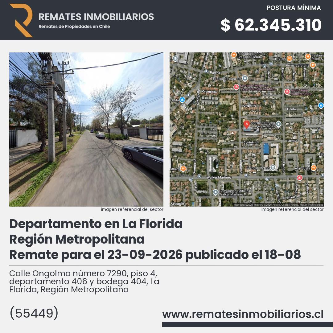 Imagen ficha Calle Ongolmo número 7290, piso 4, departamento 406 y bodega 404, La Florida, Región Metropolitana