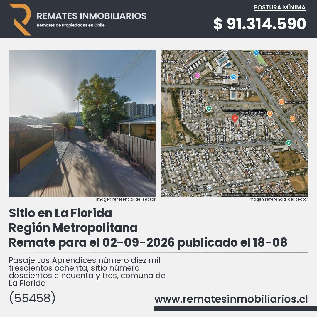 Imagen ficha Pasaje Los Aprendices número diez mil trescientos ochenta, sitio número doscientos cincuenta y tres, comuna de La Florida