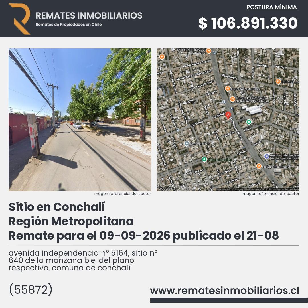 Imagen ficha avenida independencia n° 5164, sitio n° 640 de la manzana b.e. del plano respectivo, comuna de conchalí
