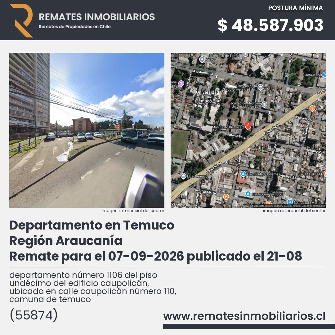 Imagen ficha departamento número 1106 del piso undécimo del edificio caupolicán, ubicado en calle caupolicán número 110, comuna de temuco