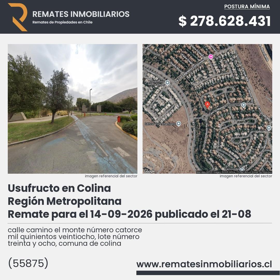 Imagen ficha calle camino el monte número catorce mil quinientos veintiocho, lote número treinta y ocho, comuna de colina