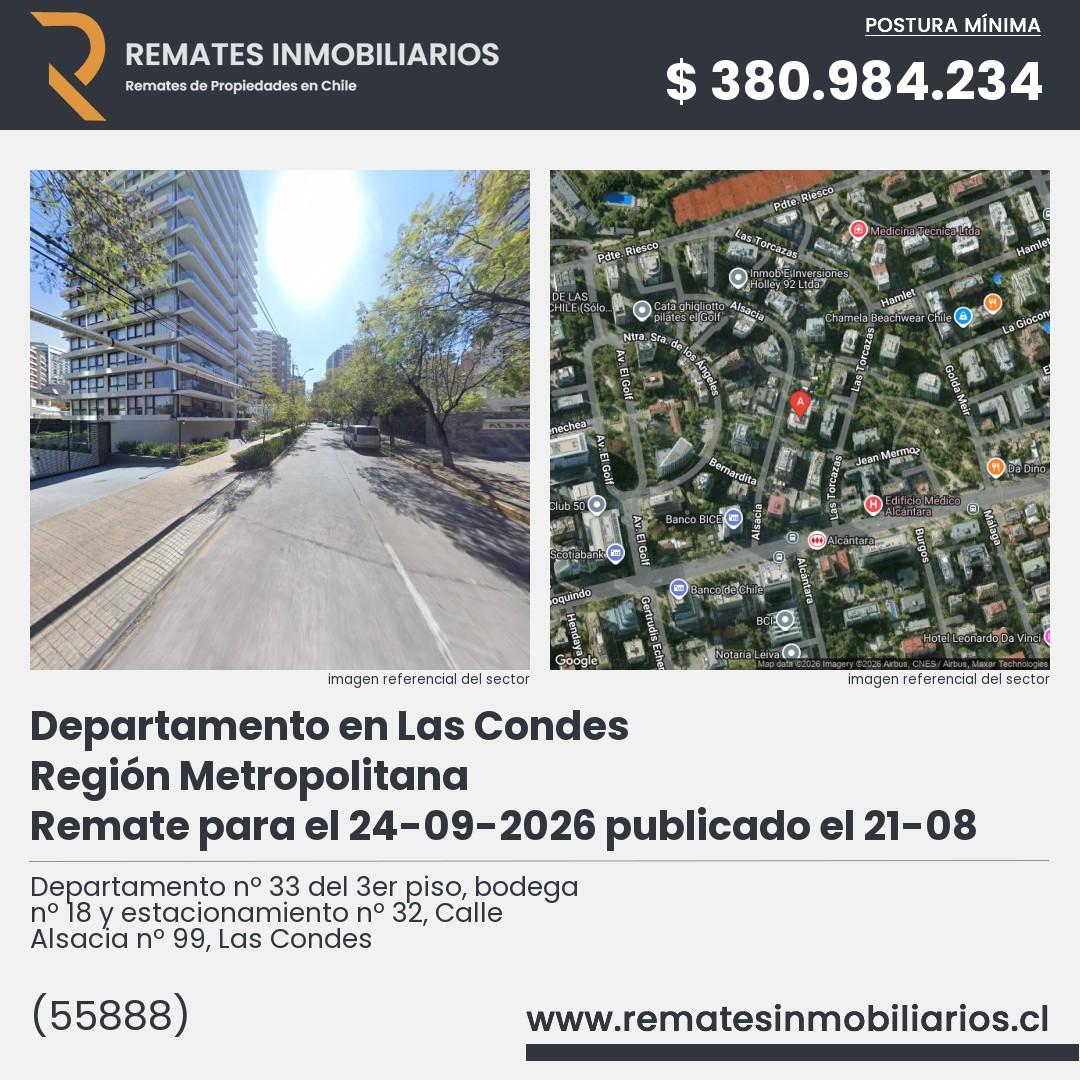 Imagen ficha Departamento nº 33 del 3er piso, bodega nº 18 y estacionamiento nº 32, Calle Alsacia nº 99, Las Condes