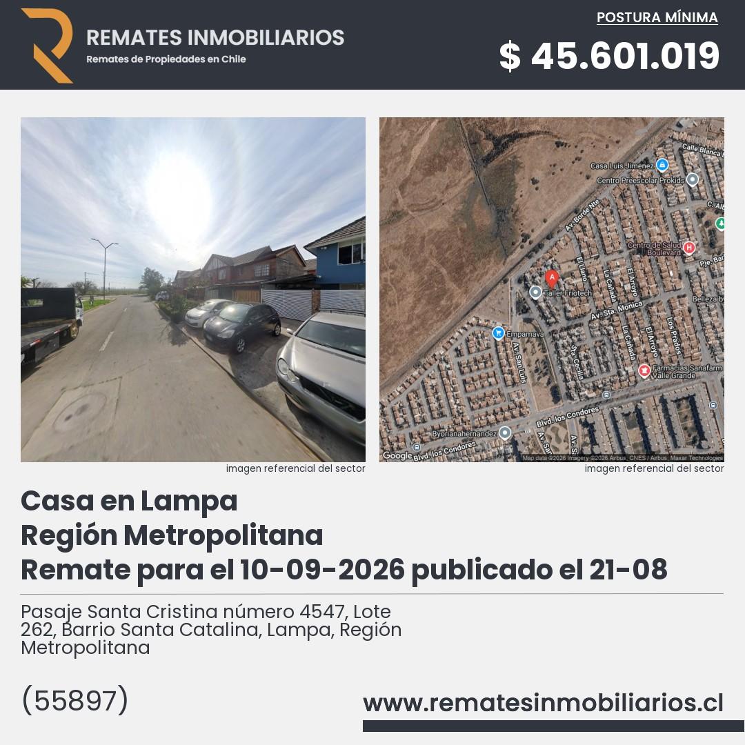 Imagen ficha Pasaje Santa Cristina número 4547, Lote 262, Barrio Santa Catalina, Lampa, Región Metropolitana