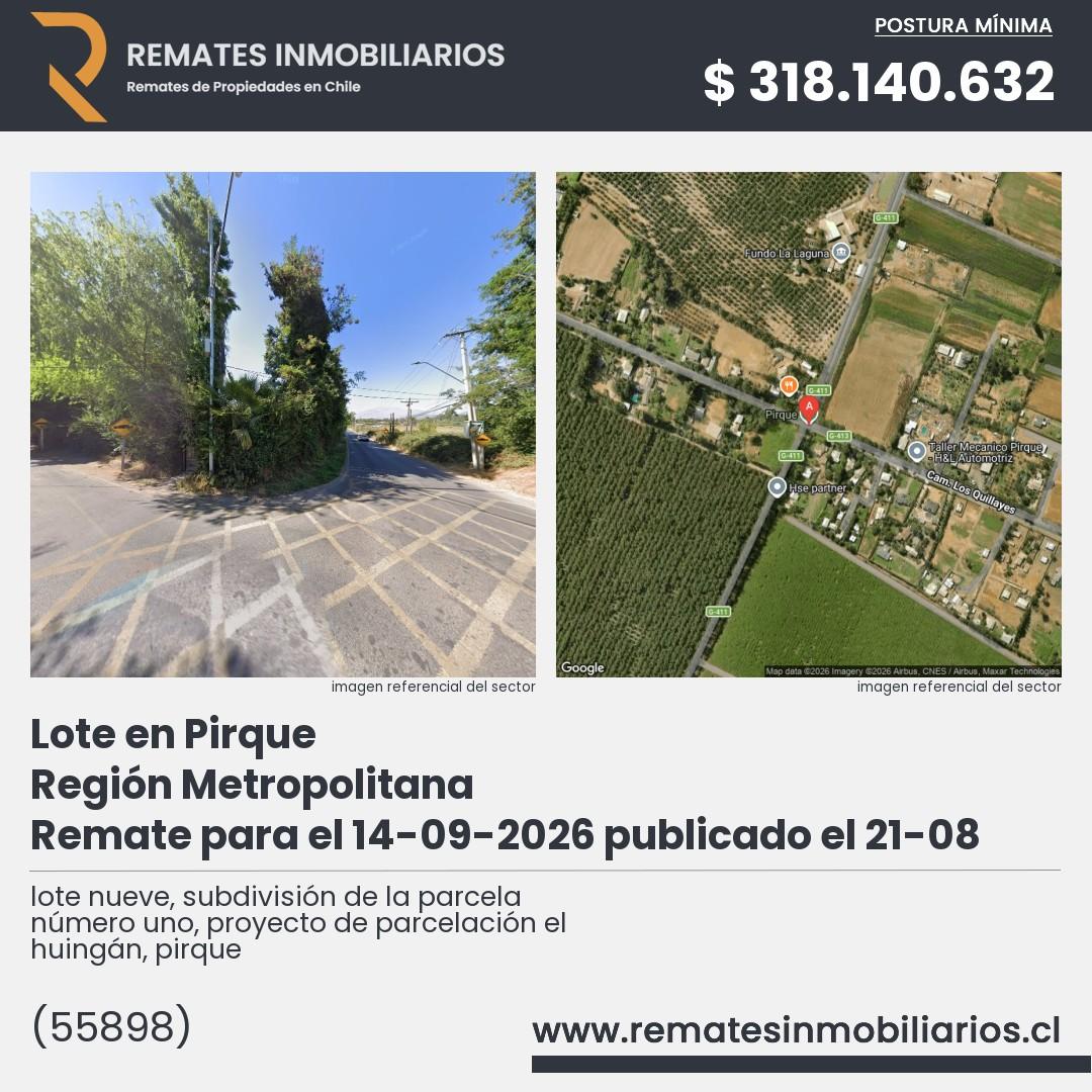 Imagen ficha lote nueve, subdivisión de la parcela número uno, proyecto de parcelación el huingán, pirque