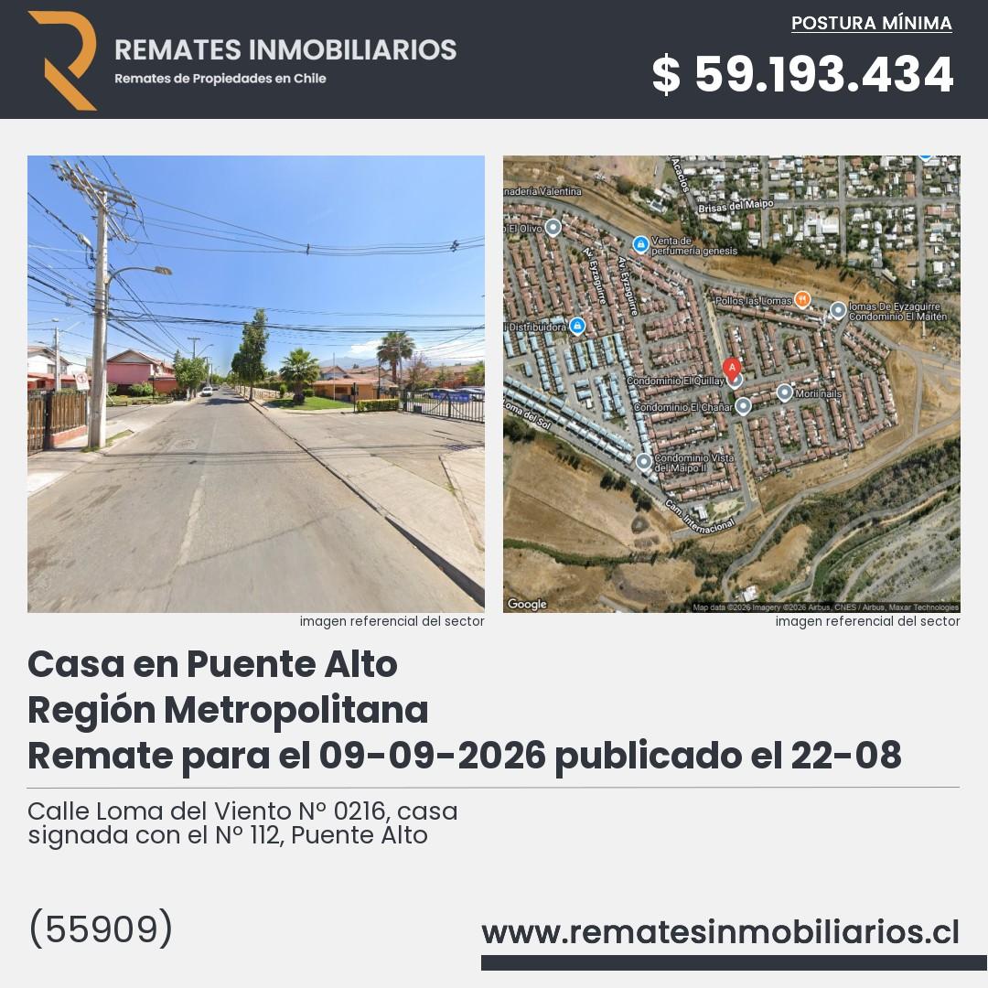 Imagen ficha Calle Loma del Viento Nº 0216, casa signada con el Nº 112, Puente Alto