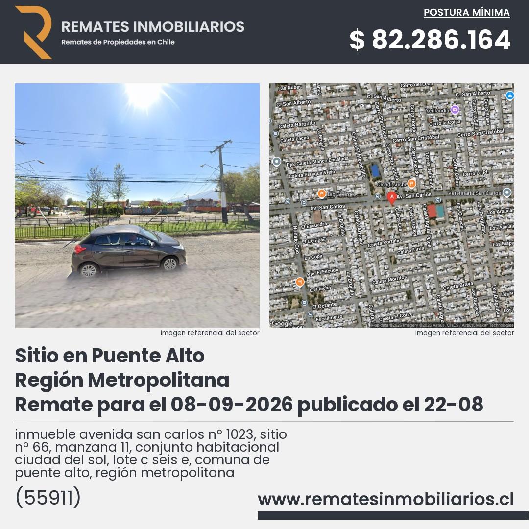 Imagen ficha inmueble avenida san carlos nº 1023, sitio nº 66, manzana 11, conjunto habitacional ciudad del sol, lote c seis e, comuna de puente alto, región metropolitana