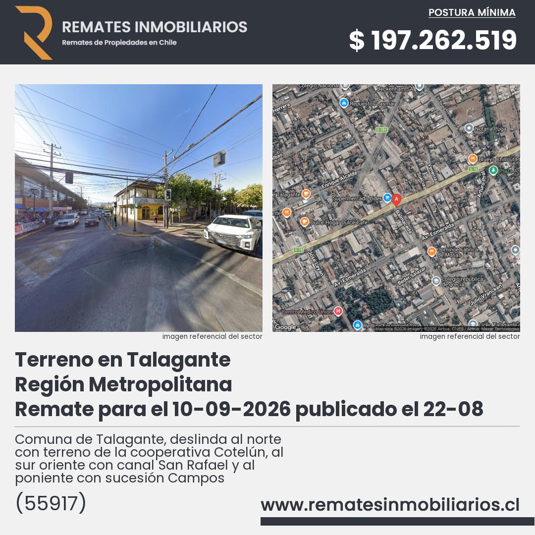 Imagen ficha Comuna de Talagante, deslinda al norte con terreno de la cooperativa Cotelún, al sur oriente con canal San Rafael y al poniente con sucesión Campos