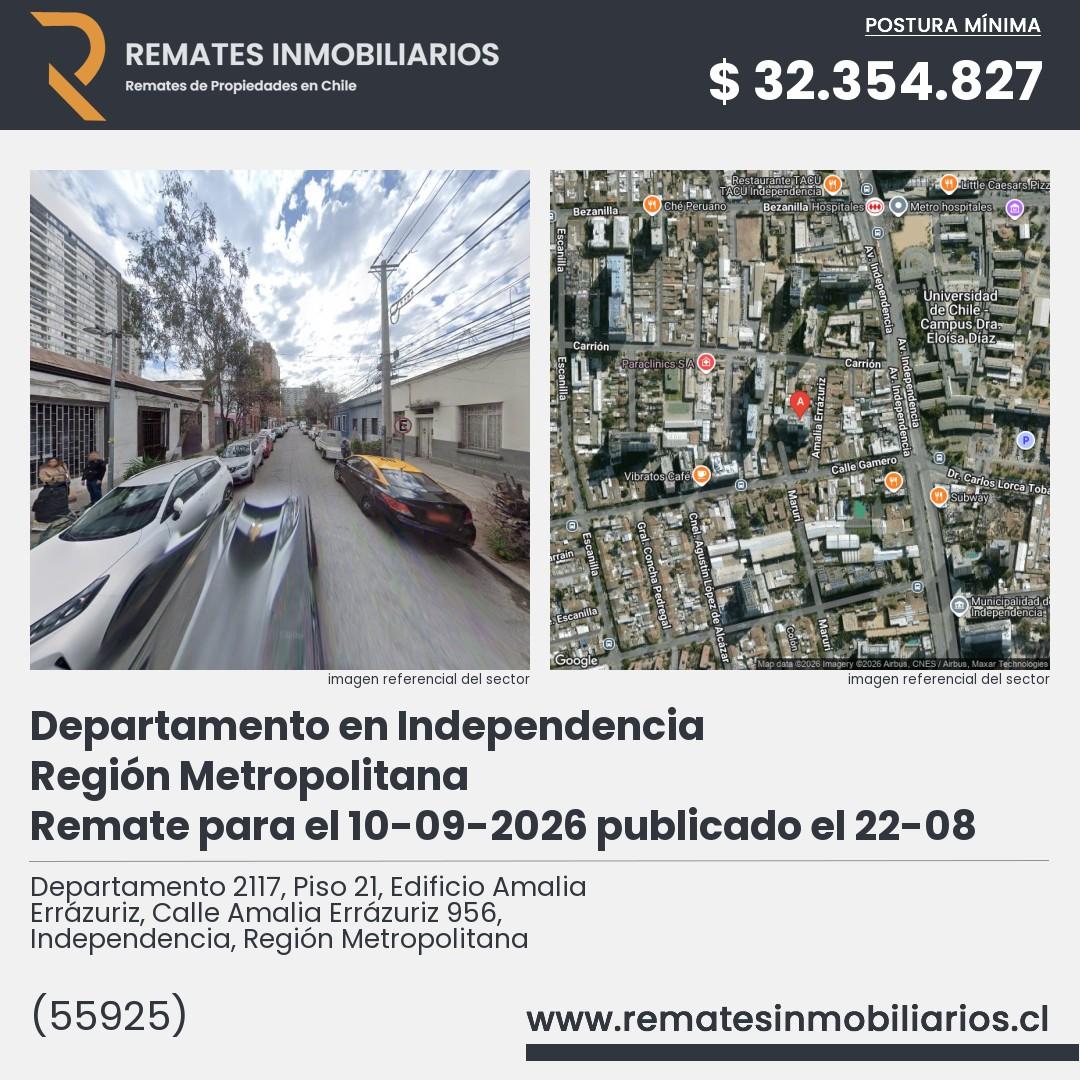 Imagen ficha Departamento 2117, Piso 21, Edificio Amalia Errázuriz, Calle Amalia Errázuriz 956, Independencia, Región Metropolitana