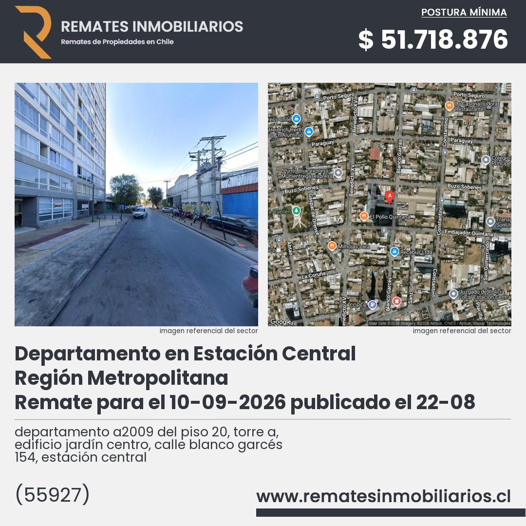 Imagen ficha departamento a2009 del piso 20, torre a, edificio jardín centro, calle blanco garcés 154, estación central
