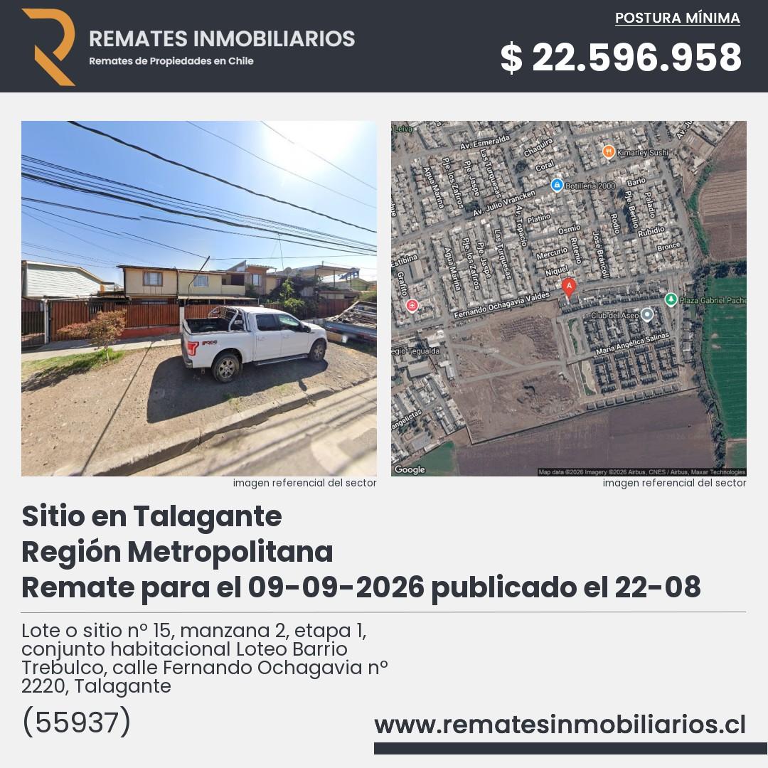 Imagen ficha Lote o sitio nº 15, manzana 2, etapa 1, conjunto habitacional Loteo Barrio Trebulco, calle Fernando Ochagavia nº 2220, Talagante