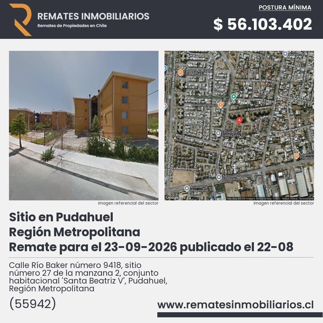 Imagen ficha Calle Río Baker número 9418, sitio número 27 de la manzana 2, conjunto habitacional 