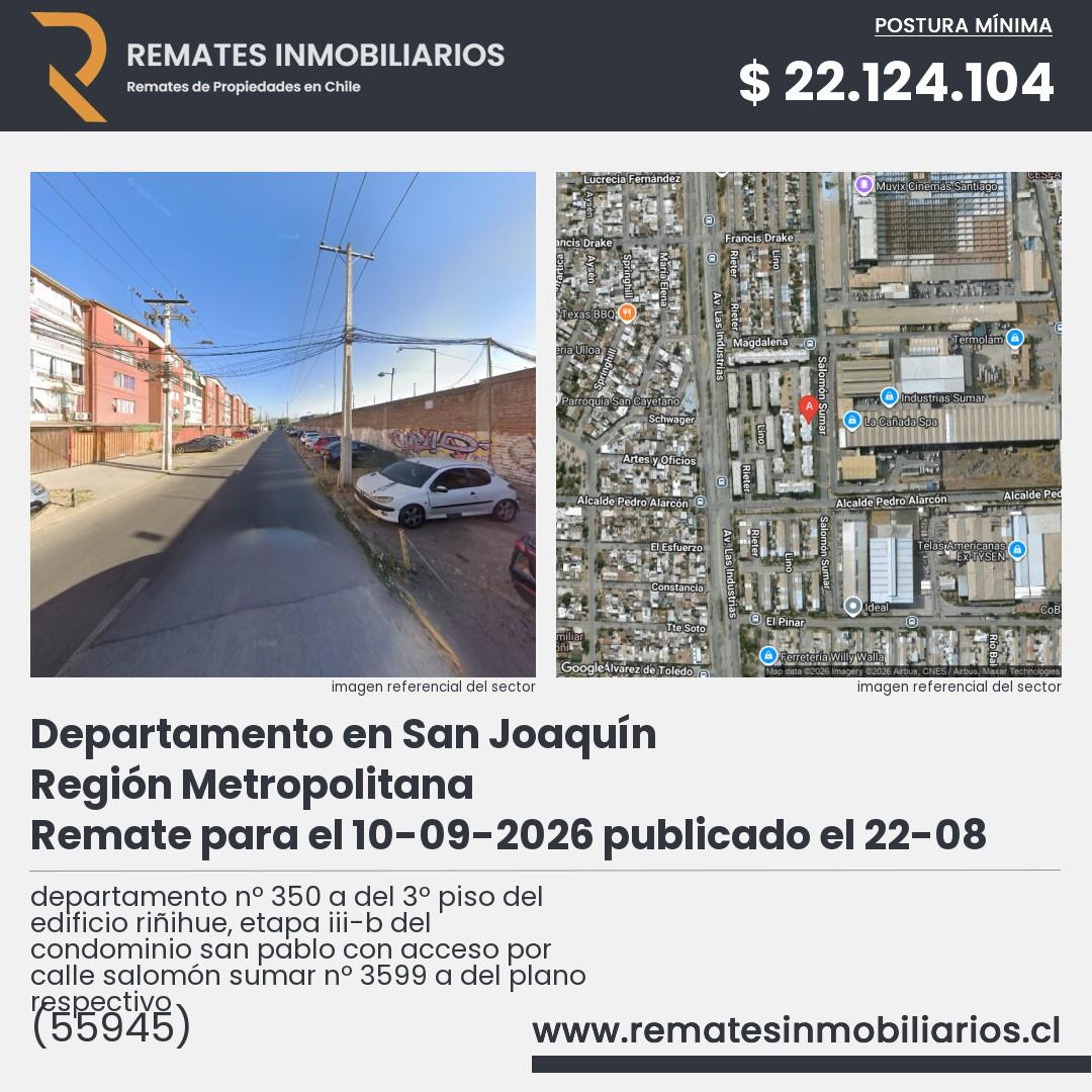 Imagen ficha departamento nº 350 a del 3º piso del edificio riñihue, etapa iii-b del condominio san pablo con acceso por calle salomón sumar nº 3599 a del plano respectivo