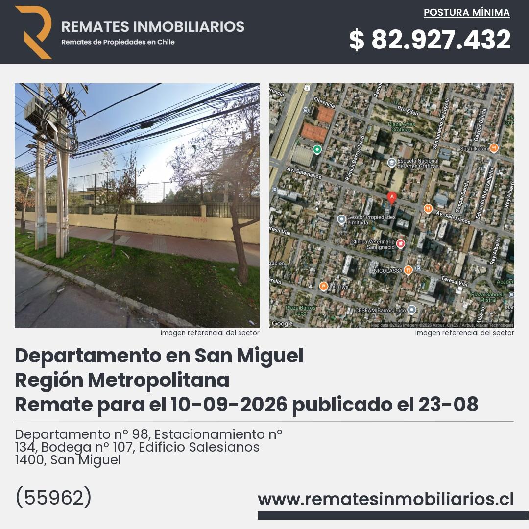 Imagen ficha Departamento nº 98, Estacionamiento nº 134, Bodega nº 107, Edificio Salesianos 1400, San Miguel