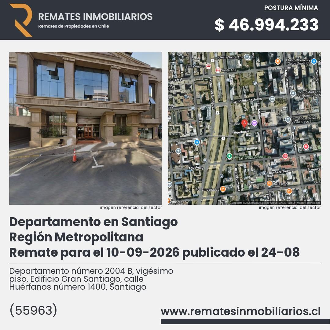 Imagen ficha Departamento número 2004 B, vigésimo piso, Edificio Gran Santiago, calle Huérfanos número 1400, Santiago
