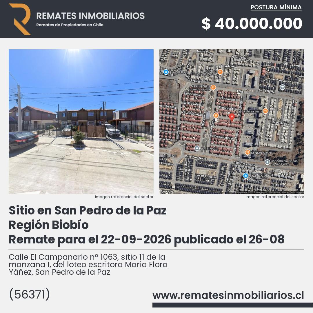 Imagen ficha Calle El Campanario nº 1063, sitio 11 de la manzana I, del loteo escritora Maria Flora Yáñez, San Pedro de la Paz