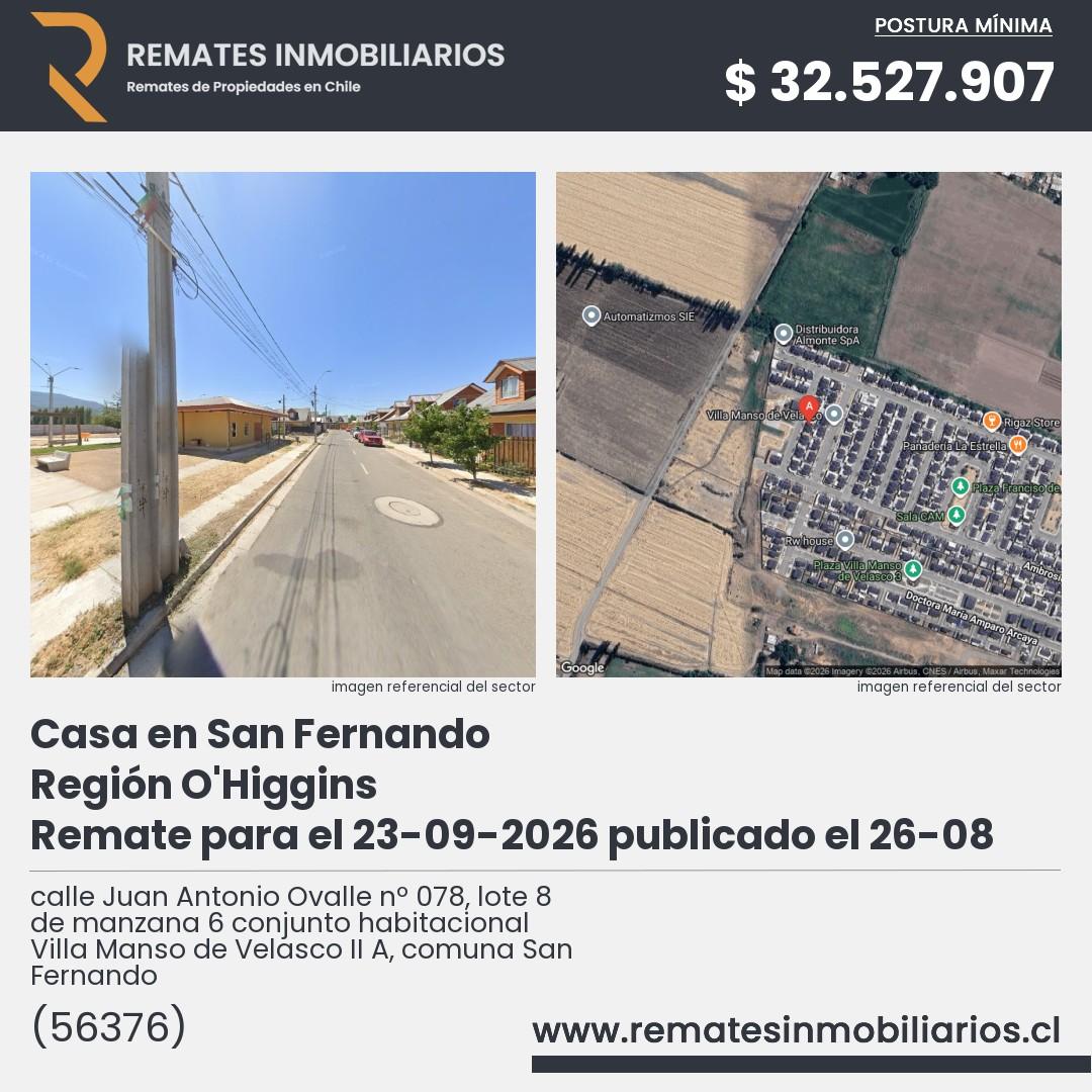 Imagen ficha calle Juan Antonio Ovalle nº 078, lote 8 de manzana 6 conjunto habitacional Villa Manso de Velasco II A, comuna San Fernando
