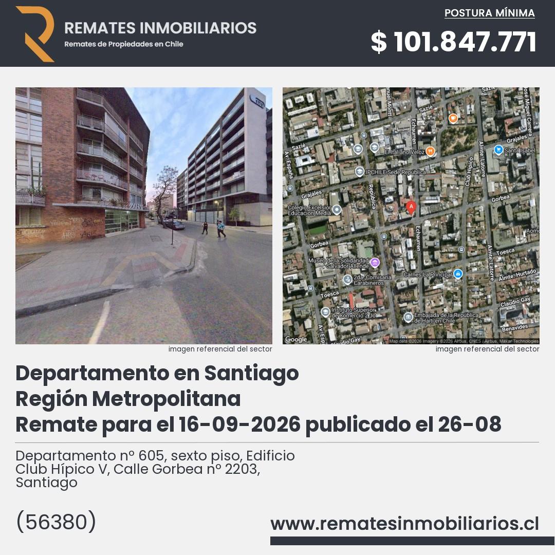 Imagen ficha Departamento nº 605, sexto piso, Edificio Club Hípico V, Calle Gorbea nº 2203, Santiago