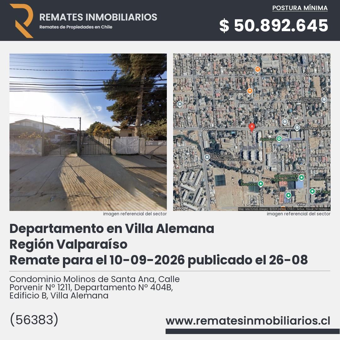 Imagen ficha Condominio Molinos de Santa Ana, Calle Porvenir Nº 1211, Departamento Nº 404B, Edificio B, Villa Alemana