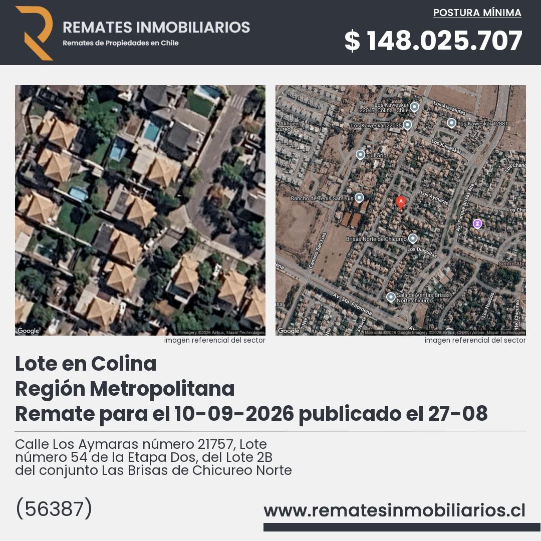 Imagen ficha Calle Los Aymaras número 21757, Lote número 54 de la Etapa Dos, del Lote 2B del conjunto Las Brisas de Chicureo Norte