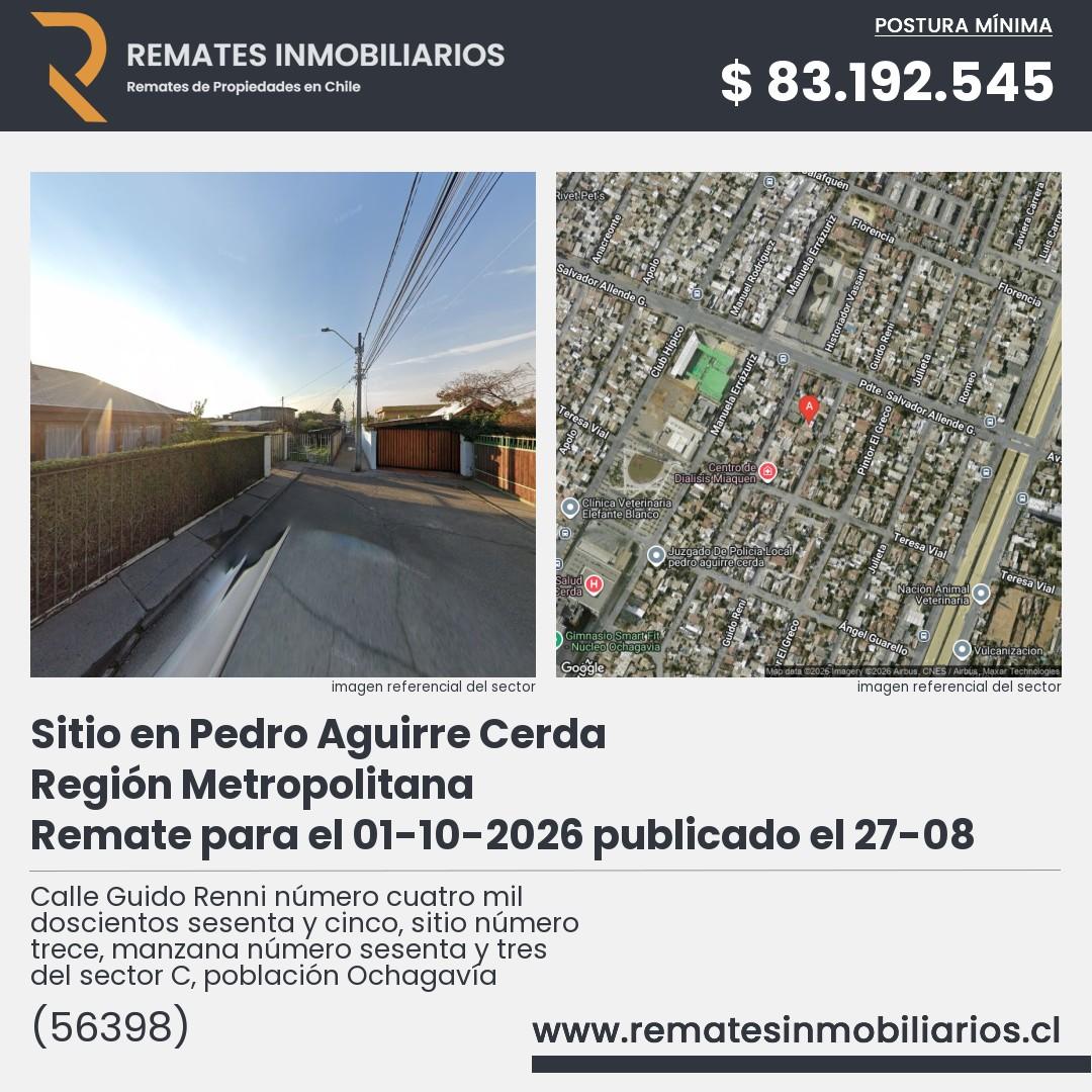 Imagen ficha Calle Guido Renni número cuatro mil doscientos sesenta y cinco, sitio número trece, manzana número sesenta y tres del sector C, población Ochagavía