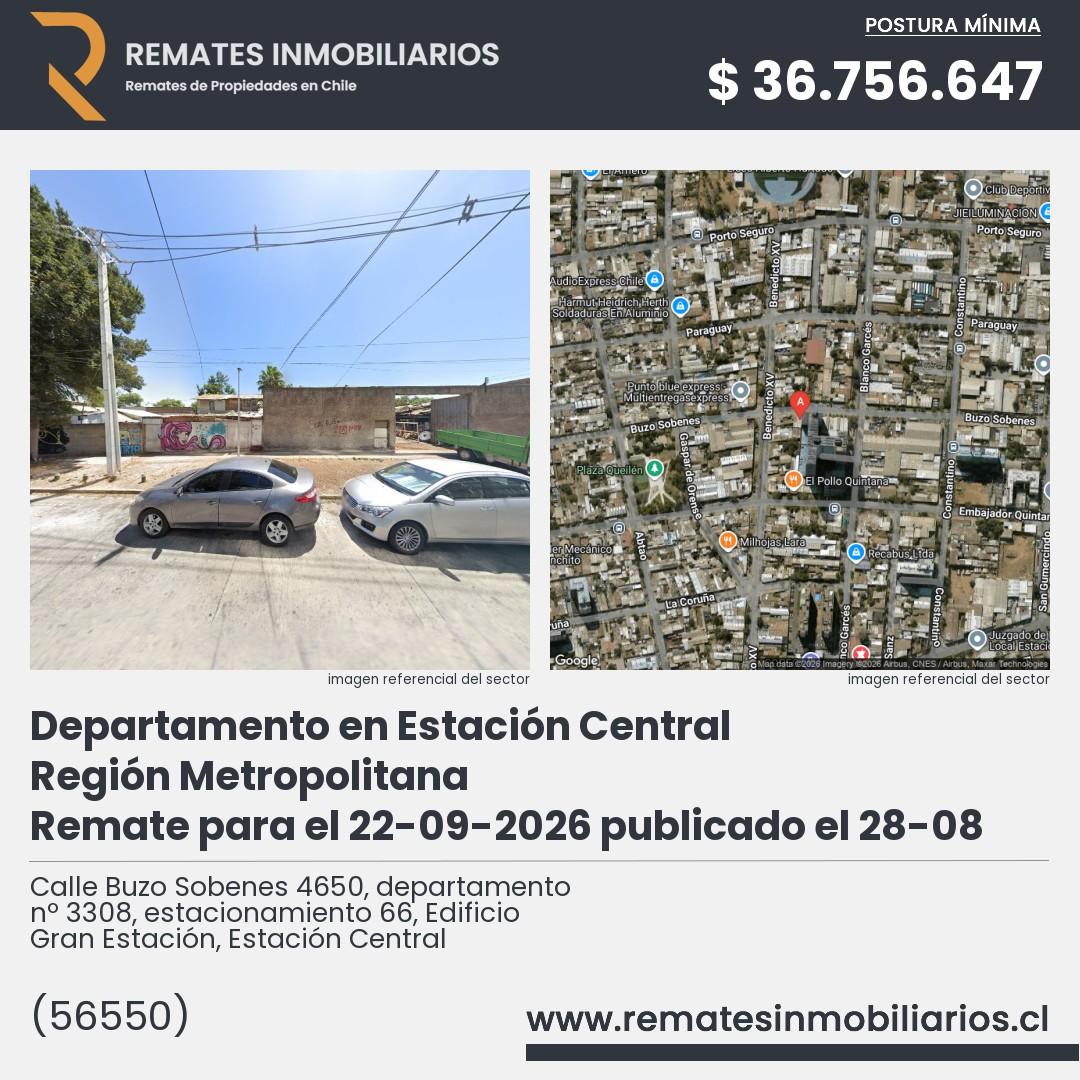 Imagen ficha Calle Buzo Sobenes 4650, departamento nº 3308, estacionamiento 66, Edificio Gran Estación, Estación Central