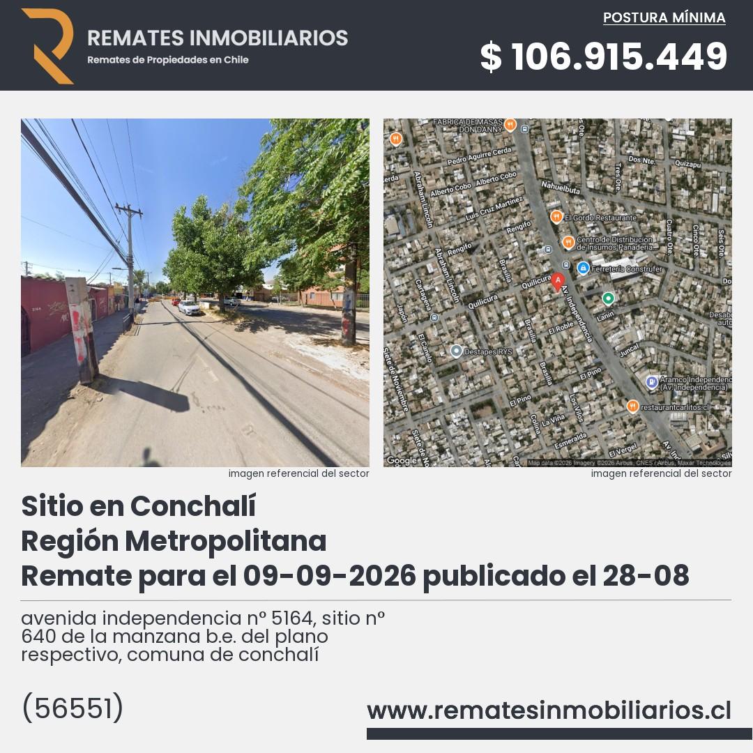 Imagen ficha avenida independencia n° 5164, sitio n° 640 de la manzana b.e. del plano respectivo, comuna de conchalí