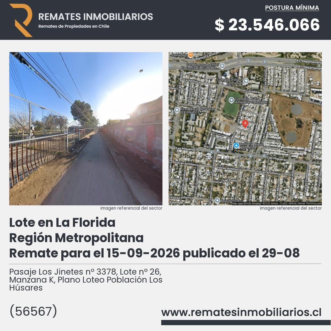 Imagen ficha Pasaje Los Jinetes nº 3378, Lote nº 26, Manzana K, Plano Loteo Población Los Húsares