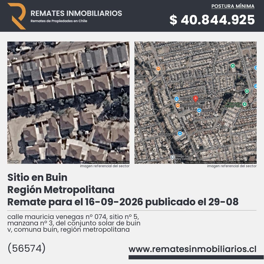 Imagen ficha calle mauricia venegas nº 074, sitio nº 5, manzana nº 3, del conjunto solar de buin v, comuna buin, región metropolitana