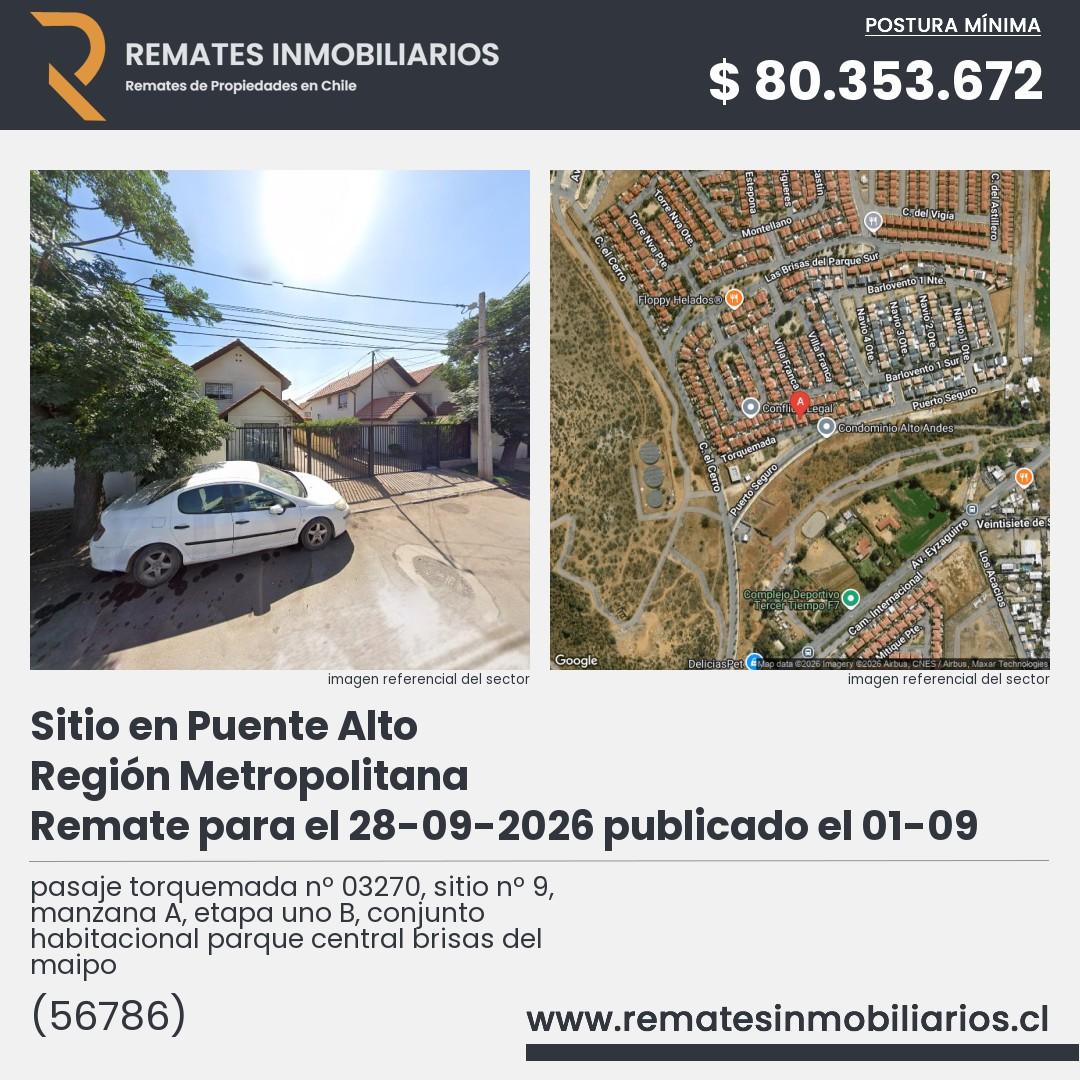 Imagen ficha pasaje torquemada nº 03270, sitio nº 9, manzana A, etapa uno B, conjunto habitacional parque central brisas del maipo