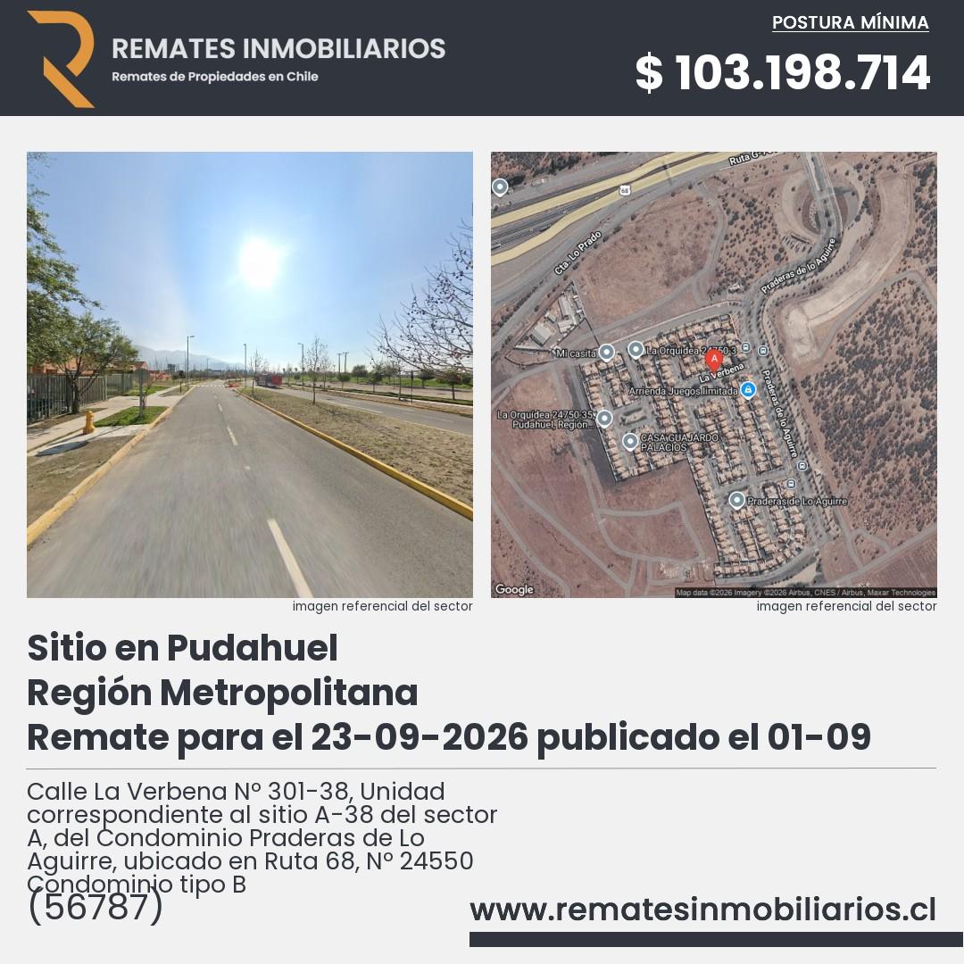 Imagen ficha Calle La Verbena Nº 301-38, Unidad correspondiente al sitio A-38 del sector A, del Condominio Praderas de Lo Aguirre, ubicado en Ruta 68, Nº 24550 Condominio tipo B
