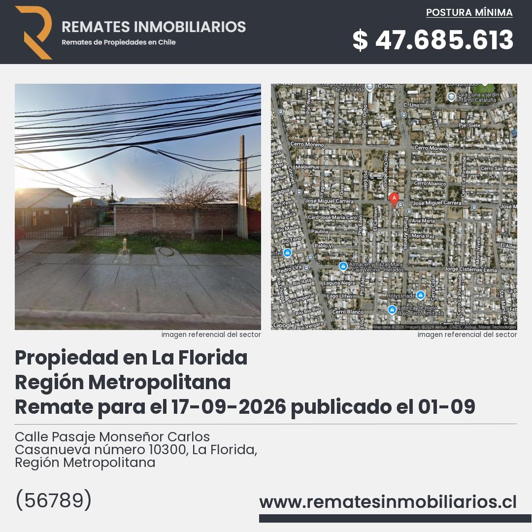 Imagen ficha Calle Pasaje Monseñor Carlos Casanueva número 10300, La Florida, Región Metropolitana