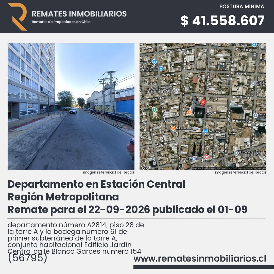 Imagen ficha departamento número A2814, piso 28 de la torre A y la bodega número 61 del primer subterráneo de la torre A, conjunto habitacional Edificio Jardín Centro, calle Blanco Garcés número 154