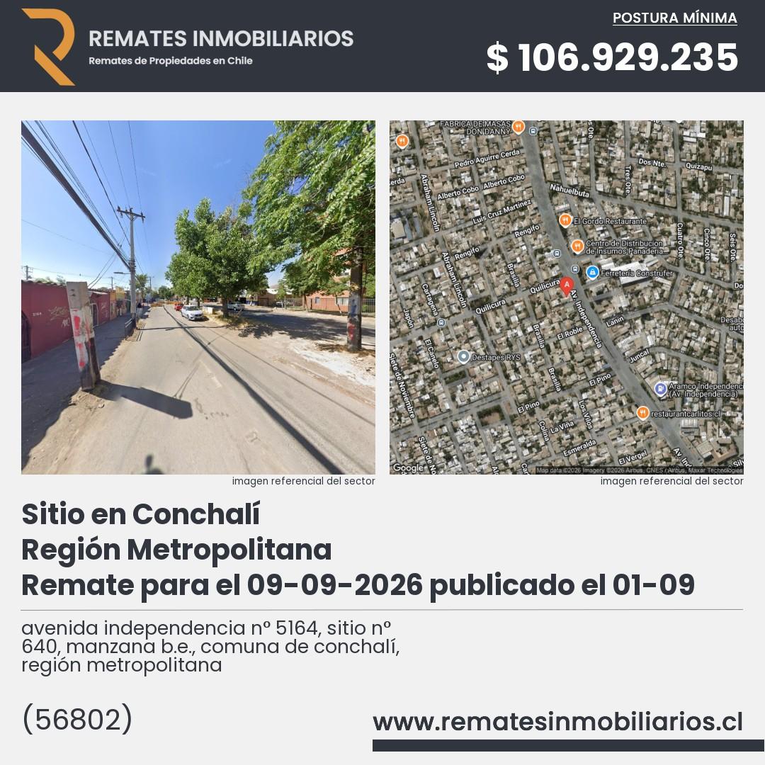 Imagen ficha avenida independencia n° 5164, sitio n° 640, manzana b.e., comuna de conchalí, región metropolitana