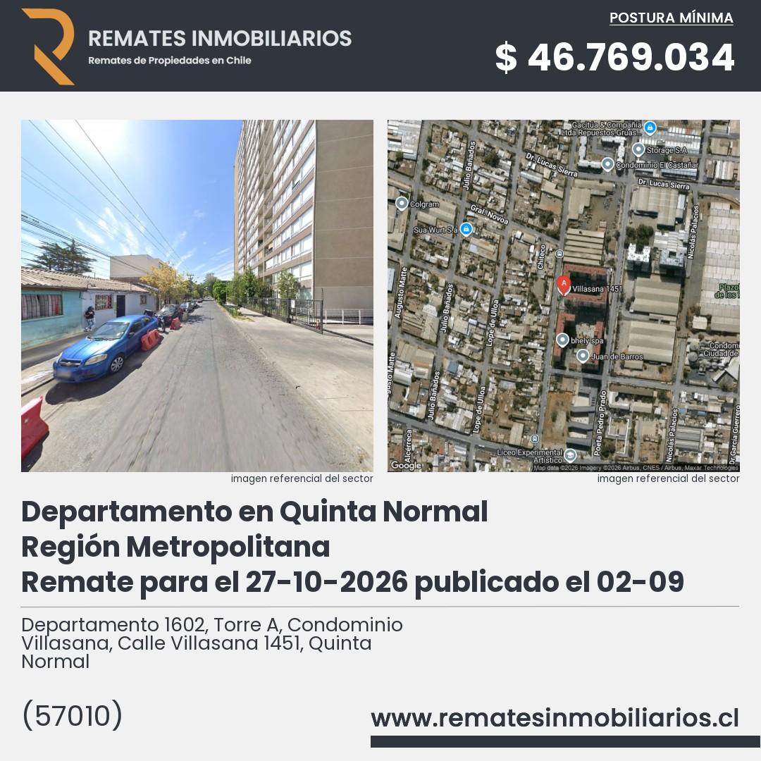 Imagen ficha Departamento 1602, Torre A, Condominio Villasana, Calle Villasana 1451, Quinta Normal