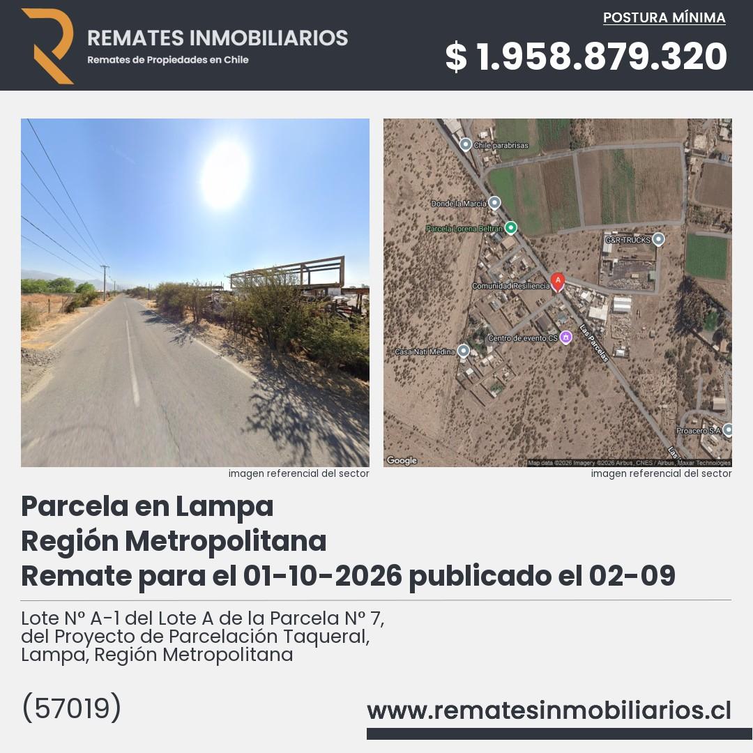 Imagen ficha Lote N° A-1 del Lote A de la Parcela N° 7, del Proyecto de Parcelación Taqueral, Lampa, Región Metropolitana