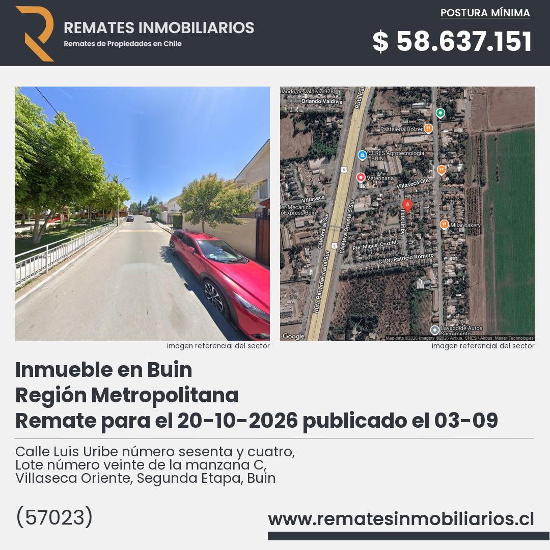 Imagen ficha Calle Luis Uribe número sesenta y cuatro, Lote número veinte de la manzana C, Villaseca Oriente, Segunda Etapa, Buin