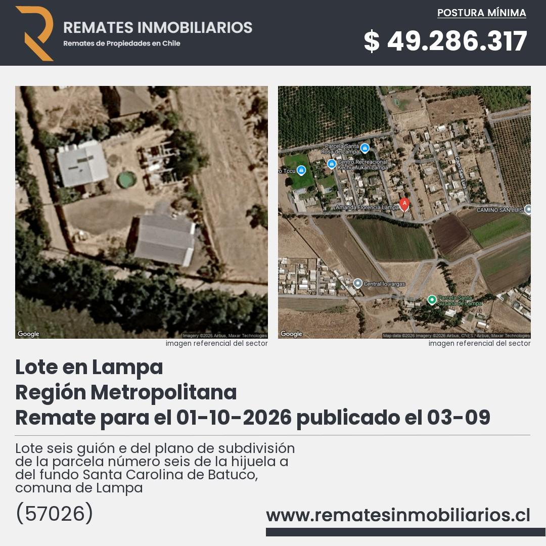 Imagen ficha Lote seis guión e del plano de subdivisión de la parcela número seis de la hijuela a del fundo Santa Carolina de Batuco, comuna de Lampa