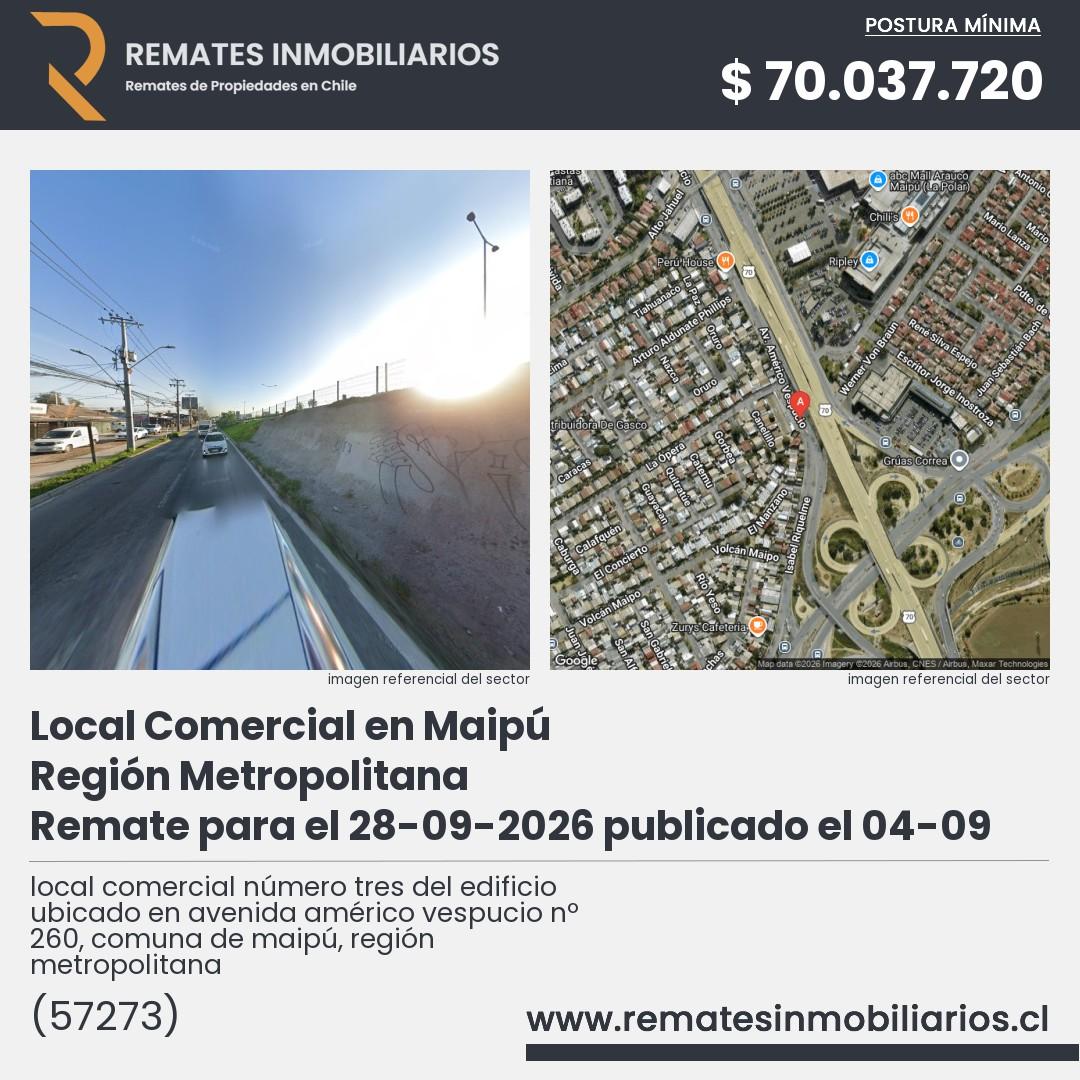 Imagen ficha local comercial número tres del edificio ubicado en avenida américo vespucio nº 260, comuna de maipú, región metropolitana