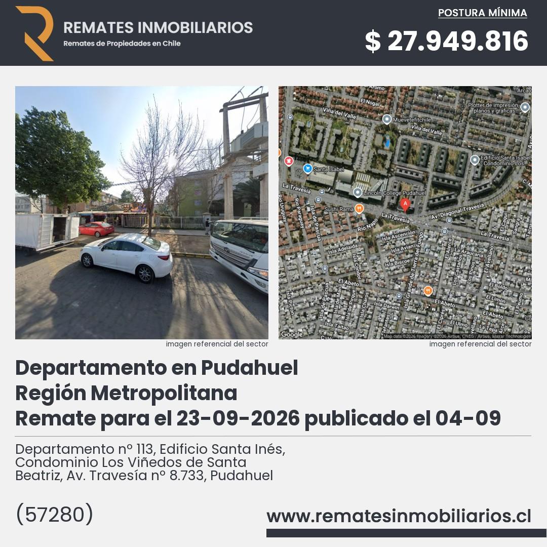 Imagen ficha Departamento nº 113, Edificio Santa Inés, Condominio Los Viñedos de Santa Beatriz, Av. Travesía nº 8.733, Pudahuel