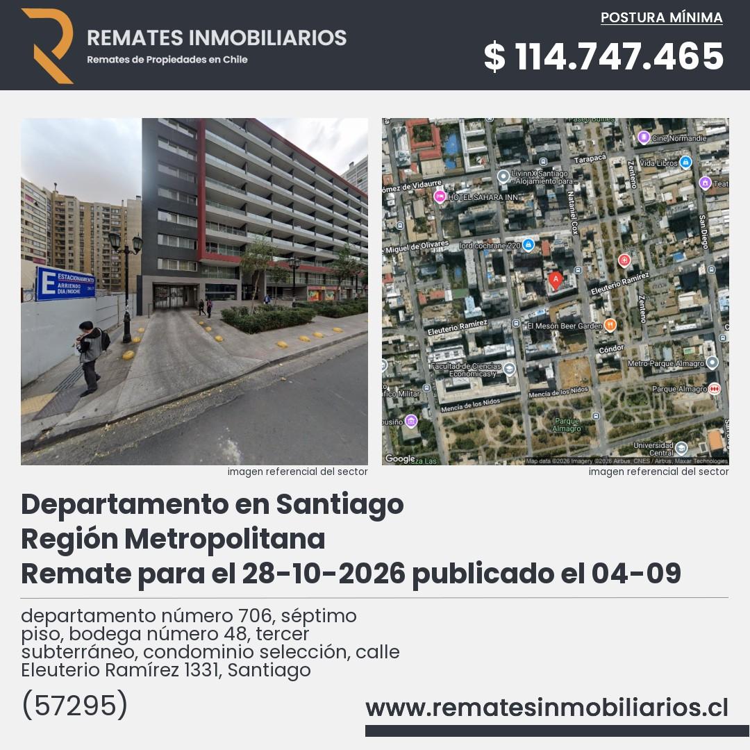 Imagen ficha departamento número 706, séptimo piso, bodega número 48, tercer subterráneo, condominio selección, calle Eleuterio Ramírez 1331, Santiago