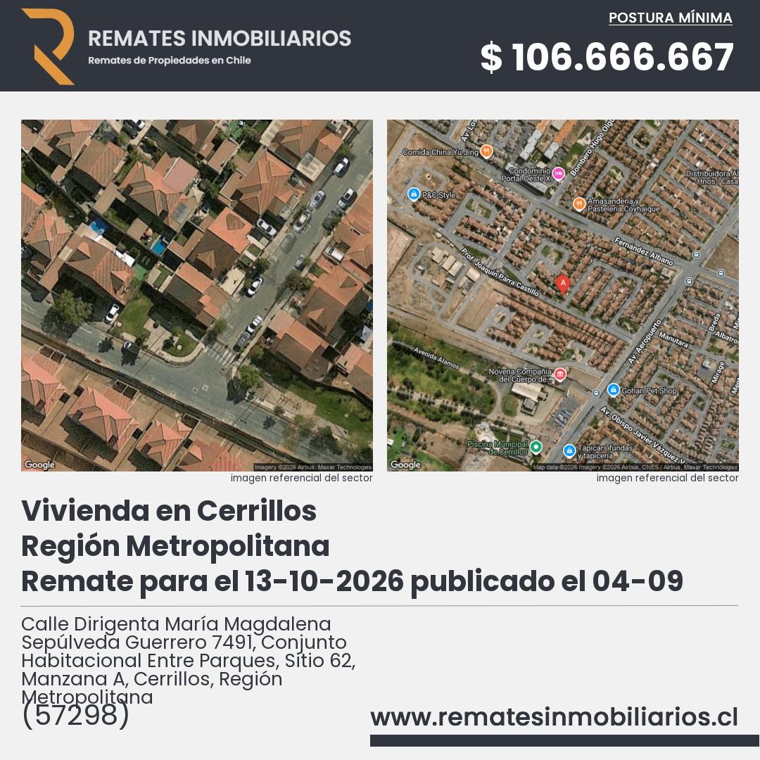 Imagen ficha Calle Dirigenta María Magdalena Sepúlveda Guerrero 7491, Conjunto Habitacional Entre Parques, Sitio 62, Manzana A, Cerrillos, Región Metropolitana