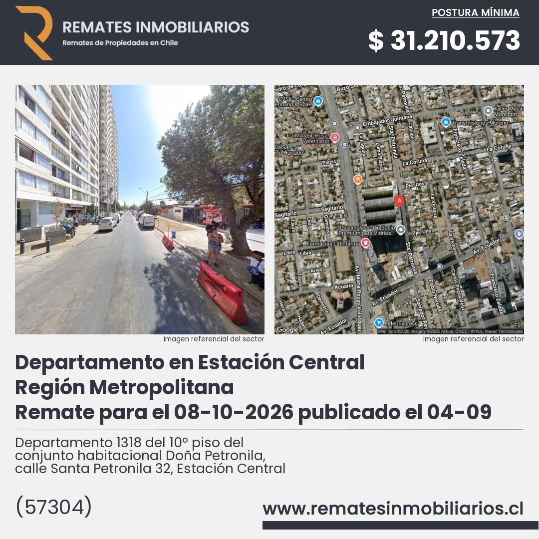 Imagen ficha Departamento 1318 del 10º piso del conjunto habitacional Doña Petronila, calle Santa Petronila 32, Estación Central