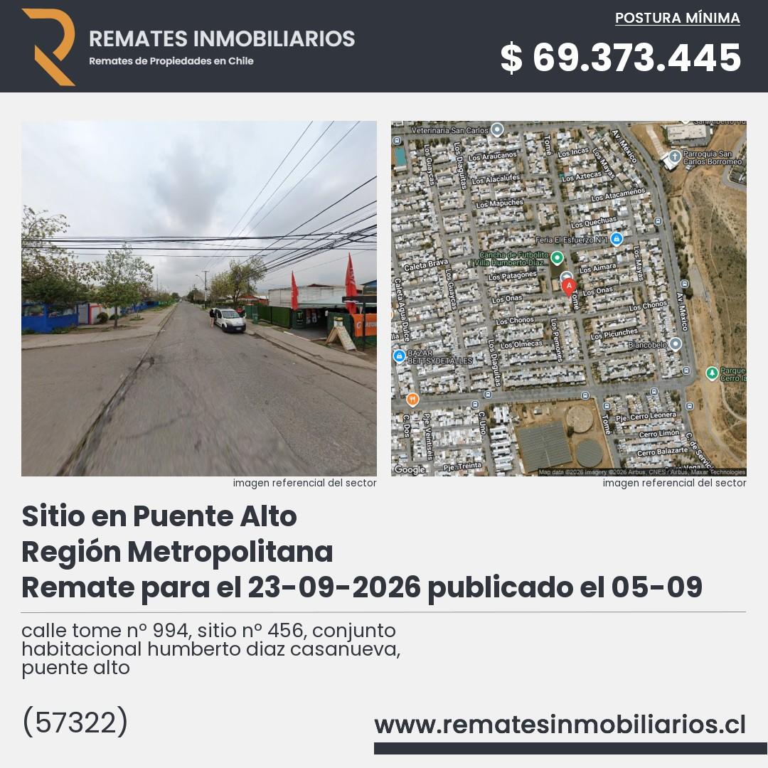 Imagen ficha calle tome nº 994, sitio nº 456, conjunto habitacional humberto diaz casanueva, puente alto