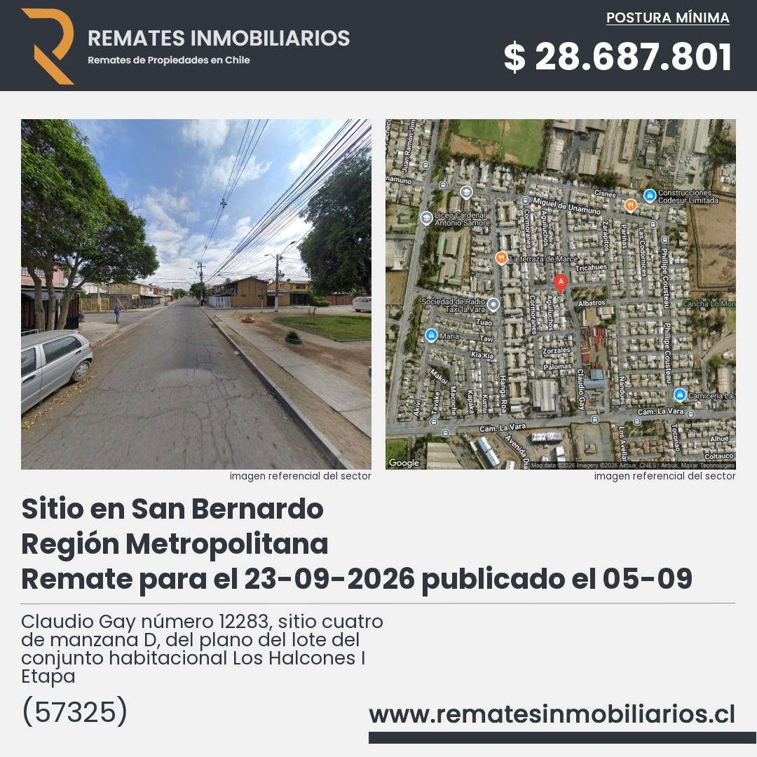 Imagen ficha Claudio Gay número 12283, sitio cuatro de manzana D, del plano del lote del conjunto habitacional Los Halcones I Etapa