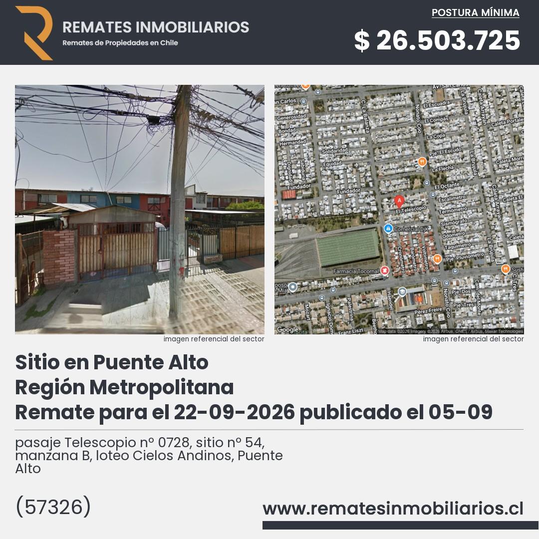 Imagen ficha pasaje Telescopio nº 0728, sitio nº 54, manzana B, loteo Cielos Andinos, Puente Alto