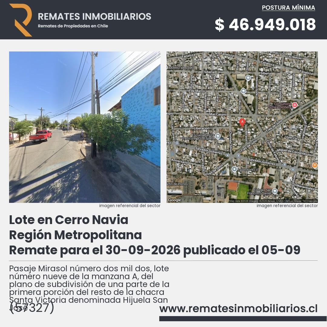 Imagen ficha Pasaje Mirasol número dos mil dos, lote número nueve de la manzana A, del plano de subdivisión de una parte de la primera porción del resto de la chacra Santa Victoria denominada Hijuela San José