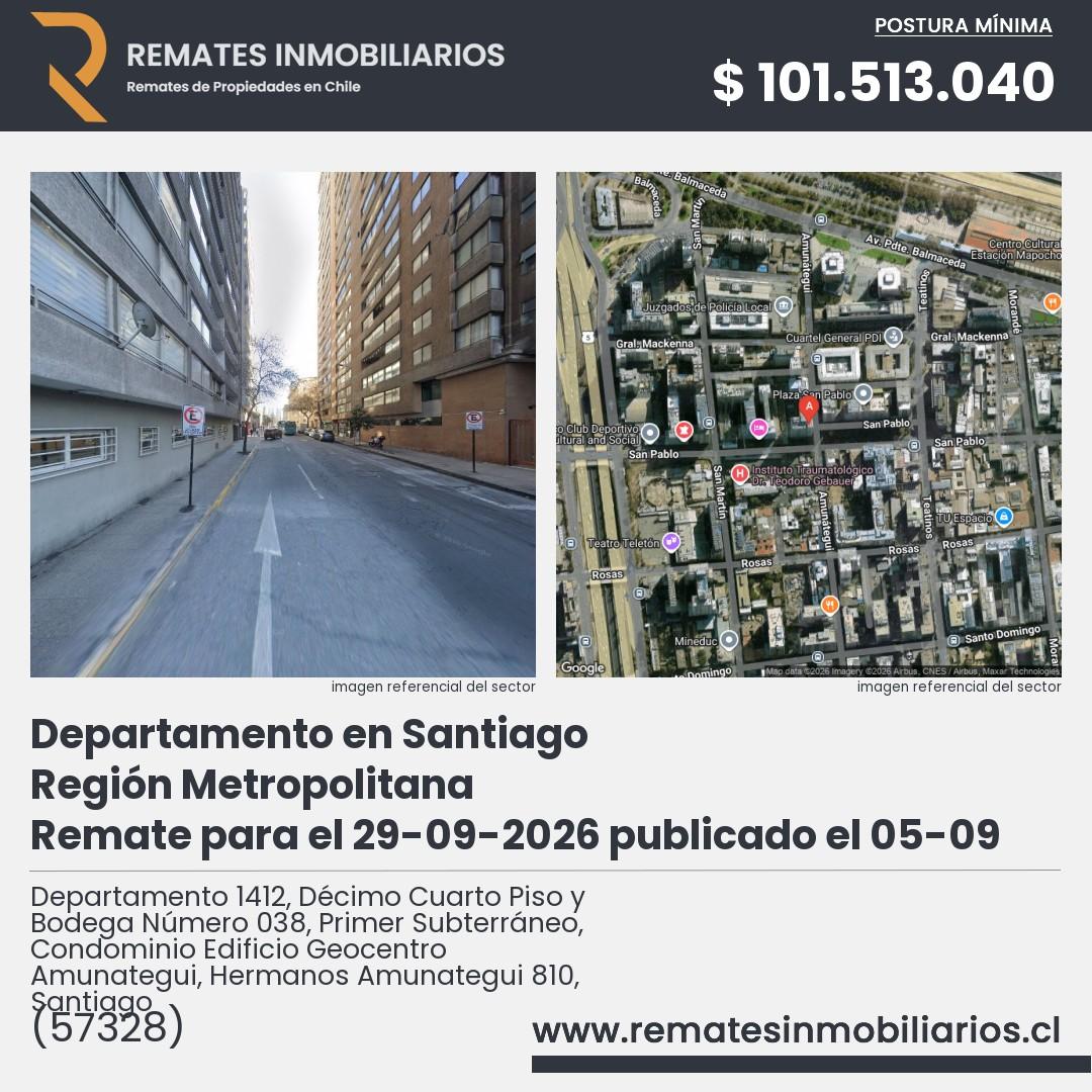 Imagen ficha Departamento 1412, Décimo Cuarto Piso y Bodega Número 038, Primer Subterráneo, Condominio Edificio Geocentro Amunategui, Hermanos Amunategui 810, Santiago