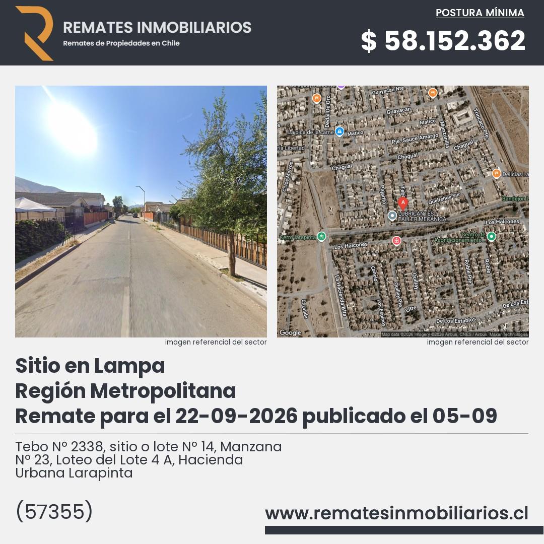 Imagen ficha Tebo Nº 2338, sitio o lote Nº 14, Manzana Nº 23, Loteo del Lote 4 A, Hacienda Urbana Larapinta