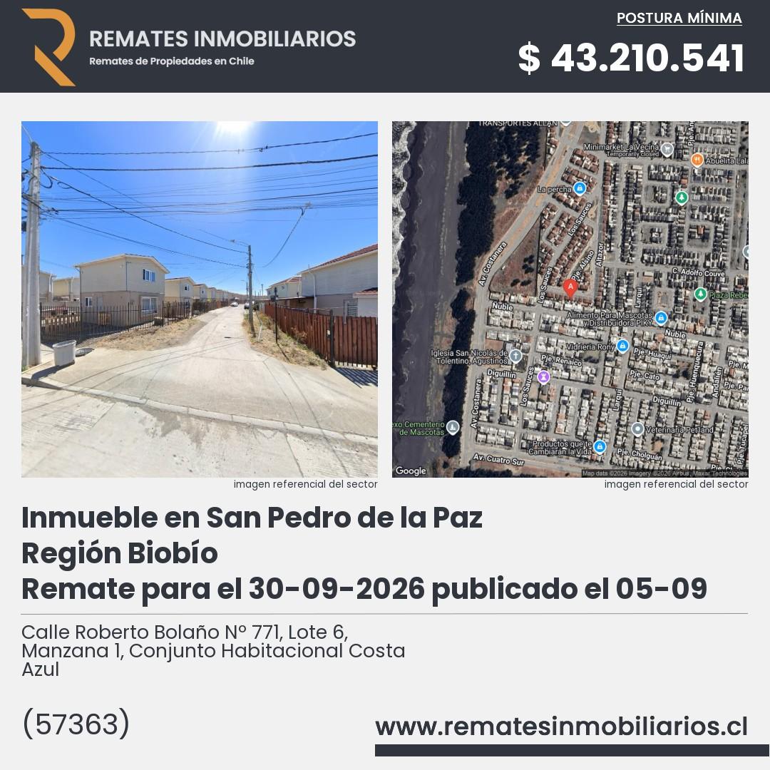 Imagen ficha Calle Roberto Bolaño Nº 771, Lote 6, Manzana 1, Conjunto Habitacional Costa Azul